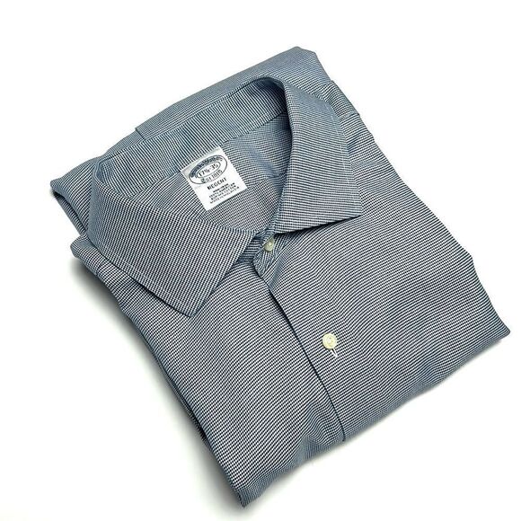 Brooks Brothers Regent Fit Button Up Shirt Cotton Houndstooth Blue White 17,5-35 - Picture 1 of 10